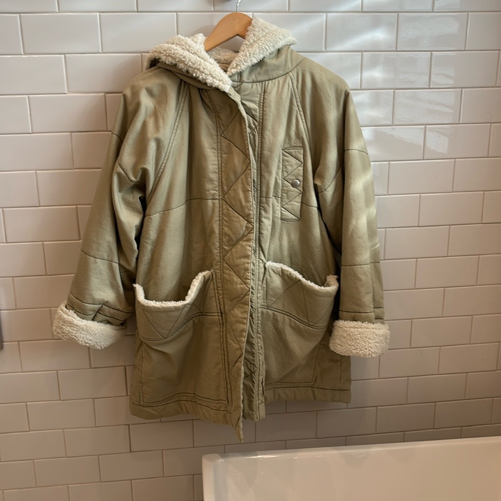 Urban Outfitters Tan Hooded Jacket with Cream Lining